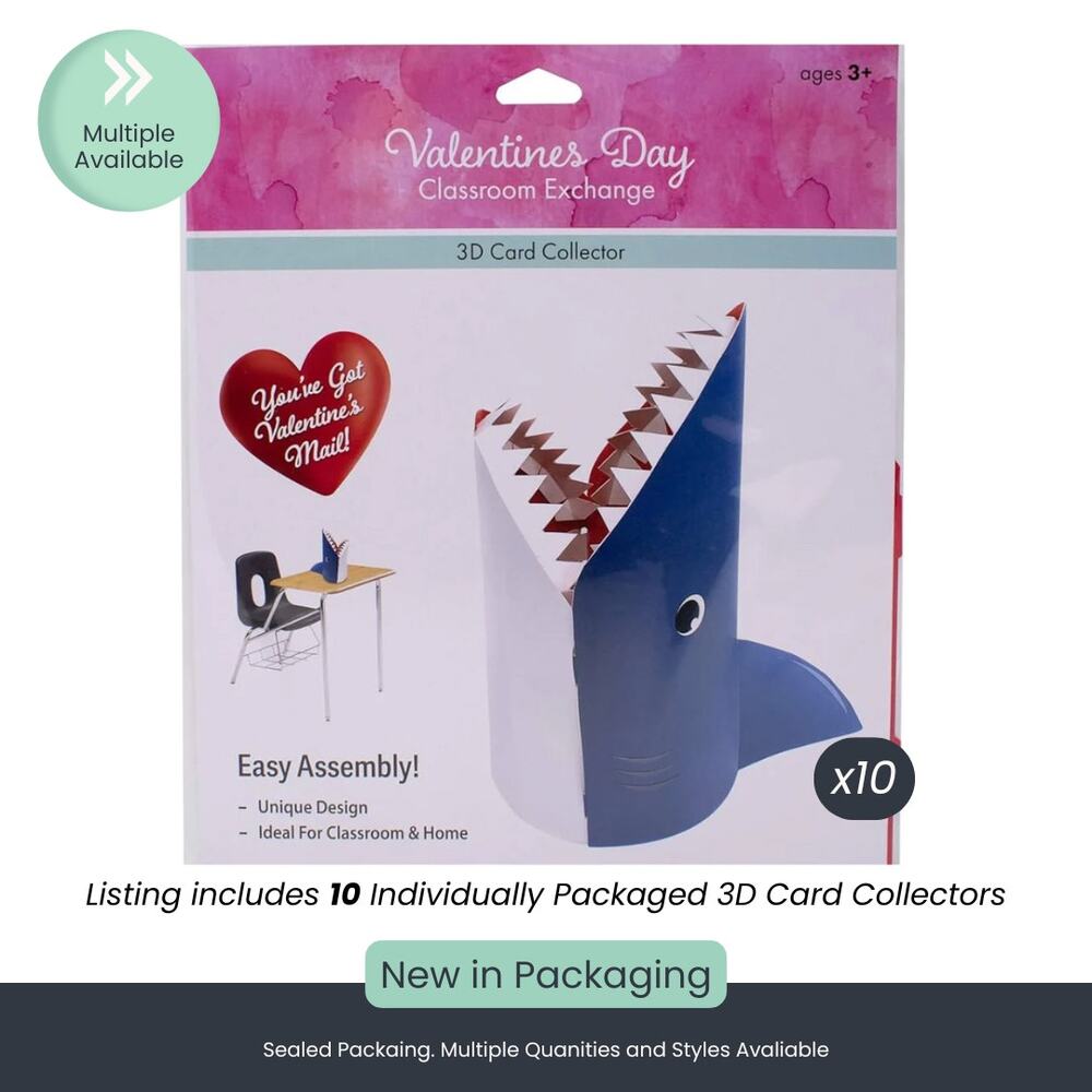 Shark 3D Valentine’s Day Card Collector (Pack of 10)